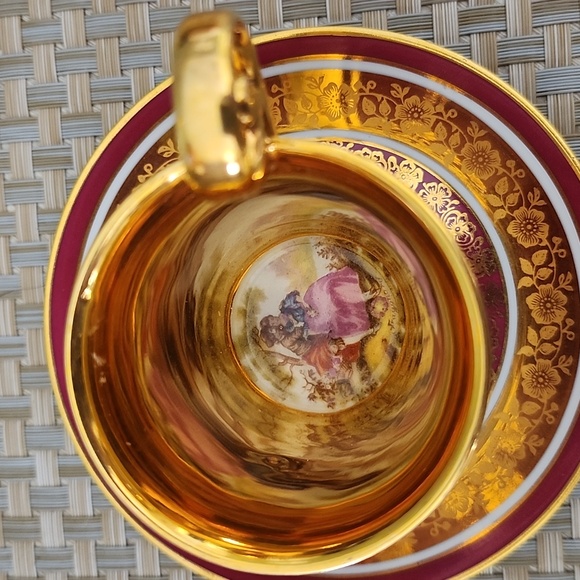 Lovely Vintage Gold and Pink Porcelain Teacup Set Demitasse size - Picture 2 of 5